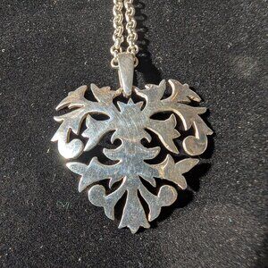 Vintage J Rogers Signed Sterling Silver Heart Pendant And Chain